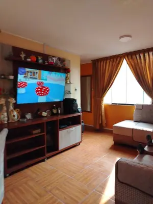 a living room with a flat screen tv and a couch at Departamento en Sjl in Lima