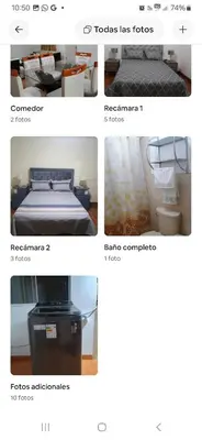 a collage of four pictures of a bedroom with a bed at Departamento Acogedor en Surco in Lima