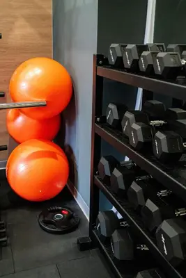 a bunch of dumbbells and dumbels on a shelf at Artline by Geko in Lima