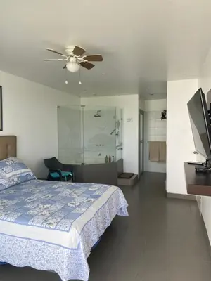 a bedroom with a bed and a ceiling fan at Dpto en Paracas con vista al Mar in Paracas