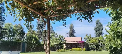 a pergola in a park with a building at Bungalow 23 in El Carmen
