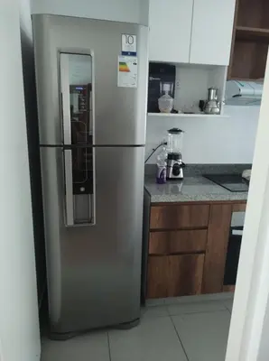 a stainless steel refrigerator in a kitchen at Departamento de 3 habitaciones in Lima