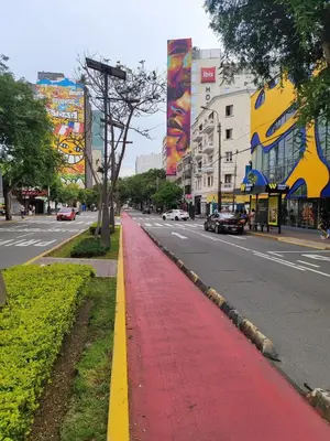 a red sidewalk on the side of a city street at Céntrica habitación con vistas Miraflores in Lima