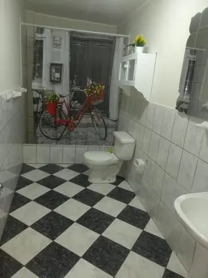 a bathroom with a toilet and a sink and a bike at New Apartment furnished in Lima - Near the Airport in Lima
