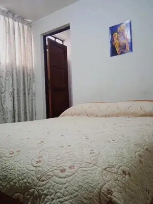 a bed in a bedroom with a picture on the wall at Hotel Estación Central in Lima
