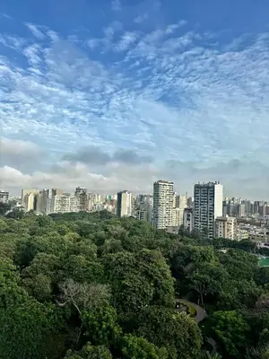 a city skyline with tall buildings and trees at Dupli naranjos in Lima
