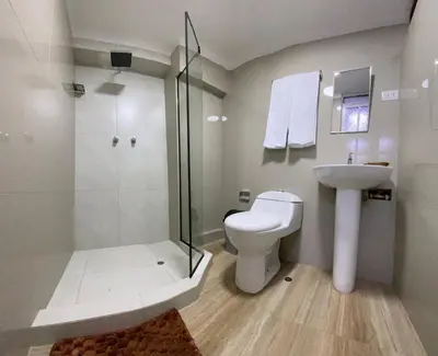 a bathroom with a toilet and a sink and a shower at Wayna Boutique Hotel in Cusco
