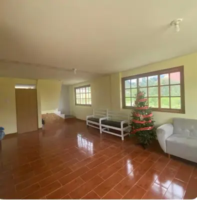 a living room with a christmas tree in it at Casa de Campo Miraflores in Oxapampa