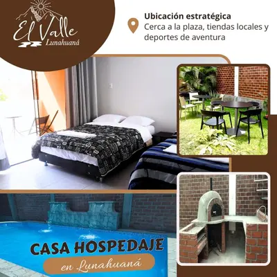 a collage of pictures of a room with a bed and a table at Casa El Valle de Lunahuaná in Lunahuaná
