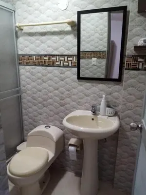 a bathroom with a white toilet and a sink at Departamento en Centro de Lima - Santa Beatriz in Lima