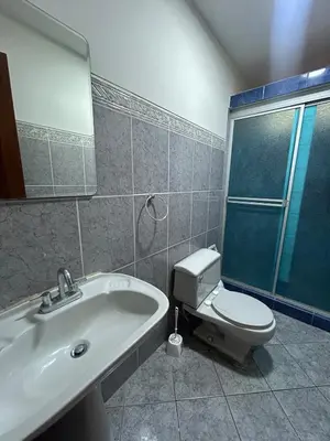 a bathroom with a sink and a toilet and a shower at Apartment - US Embassy in Lima