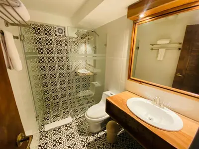 a bathroom with a toilet and a sink and a shower at Artinka Boutique Hotel in Cusco