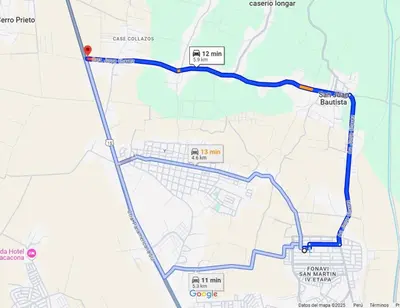 a map of the proposed route for the proposed interchange at Minidepartamentos Amoblado I en Estreno in Ica