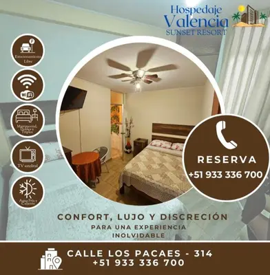 a poster of a bedroom in a hotel room at Hospedaje Valencia in Ica