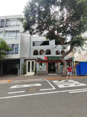 a person walking down a street next to a tree at Habitación acogedora cerca a Larcomar in Lima