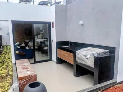 a bathroom with a sink and a counter at Stay, explore and enjoy Lima in Lima
