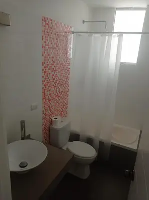 a bathroom with a white toilet and a sink at Asia - Condominio Las Terrazas - departamento lindo y confortable in Islote Los Leones