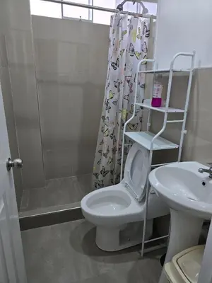 a bathroom with a toilet and a shower and a sink at 402 Moderno departamento equipado in Abancay