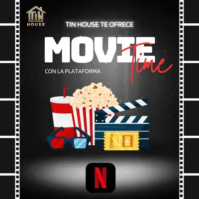a movie flyer with popcorn popcorn and a drink at El Encanto Espacio Calido A warm space in Los Olivos in Lima