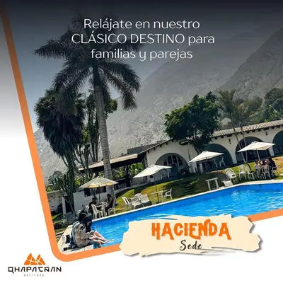 a poster for a hotel with a picture of a swimming pool at QPÑ Hoteles - Hacienda Nieve Nieve in Balconcillo de Aviyay