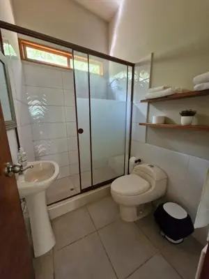 a white bathroom with a toilet and a sink at Tornameza Casa de Campo in Torna Mesa