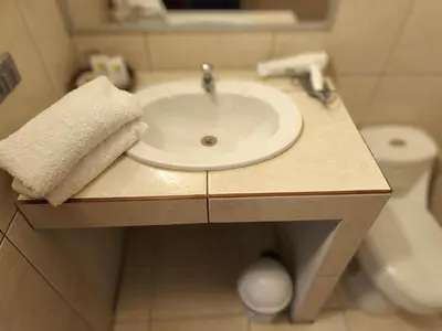 a bathroom with a sink and a toilet at Waalay Hotel in Huancayo