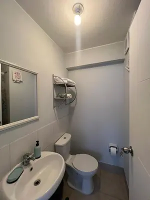 a bathroom with a white toilet and a sink at Apartamento en Santa Beatriz in Lima