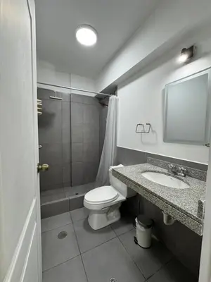 a bathroom with a toilet and a sink and a shower at Style and location in Miraflores by AG in Lima