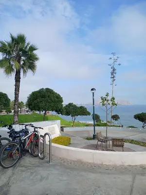 a group of bikes parked next to a park at Miraflores ocean view in Lima