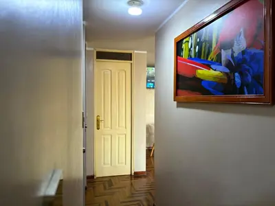 a painting hanging on a wall next to a door at Departamento privado en Lima in Lima