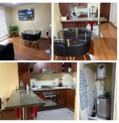 three different pictures of a kitchen and a room at Edificio City in Lima