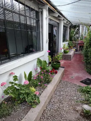 a porch of a house with plants and flowers at Casa Jardin in Ayacucho