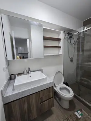 a bathroom with a sink and a toilet and a shower at Moderno y Exclusivo Apartamento situado en Barranco in Lima