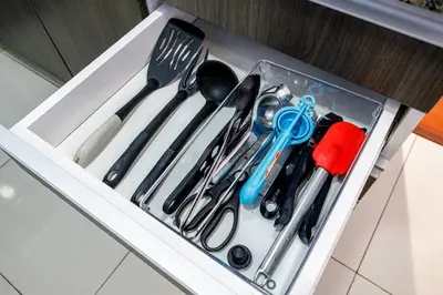 a drawer filled with utensils in a kitchen at BSR Oceanview Family Flat w/ Parking in Lima