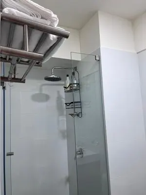 a shower in a bathroom with a glass door at APARTMENT NEW COMFORTABLE in MIRAFLORES in Lima
