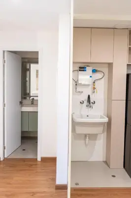 a bathroom with a sink and a mirror at Miraflores La Mar in Lima