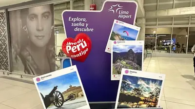 a sign with pictures on it in a mall at WIFI Rápido A 20 min del Aeropuerto de Lima in Lima
