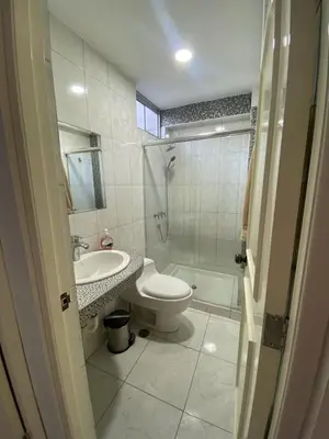 a bathroom with a toilet and a sink and a shower at Beautiful Complete Apartment in Lima