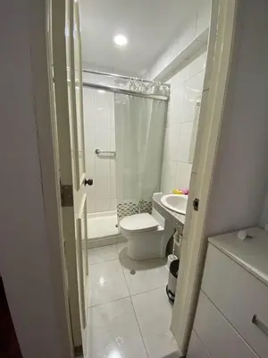 a bathroom with a toilet and a shower and a sink at Beautiful Complete Apartment in Lima