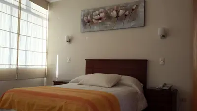 a bedroom with a bed and a painting on the wall at Belle Sand Hotel in Ica