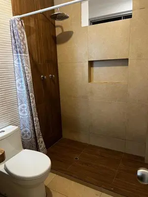 a bathroom with a toilet and a shower at Amplio y acogedor departamento de 130m2 - 2do piso in Lima
