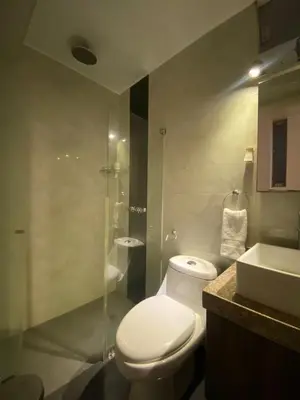 a bathroom with a toilet and a shower and a sink at Casa Olivo in Lima