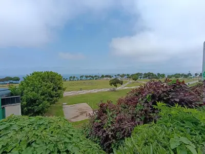 a view of a park with trees and the ocean at iStay 2D a 1 cuadra del Malecon in Lima