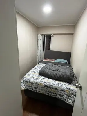 a small bedroom with a bed in a small room at Habitación con cama matrimonial en dpto tipo roomie in Lima