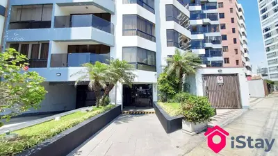 a building with palm trees in front of it at iStay Espectacular Vista Mar Miraflores in Lima