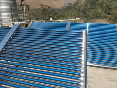 a set of blue bleachers in a stadium at Glamping Machupicchu Lodge in Santa Teresa