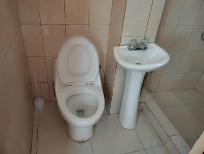 a bathroom with a toilet and a sink at Glamping Machupicchu Lodge in Santa Teresa