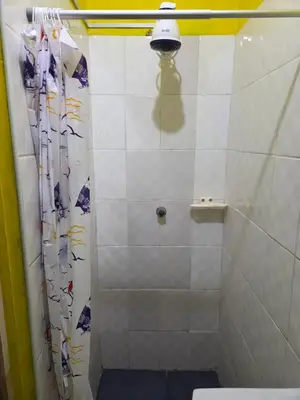 a bathroom with a shower with a toilet and a light at Mar y luz in Lima