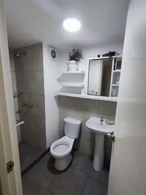 a small bathroom with a toilet and a sink at Acogedor departamento con cochera in Lima