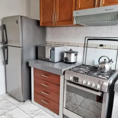 a kitchen with a stove and a refrigerator at Duplex en San Borja in Lima